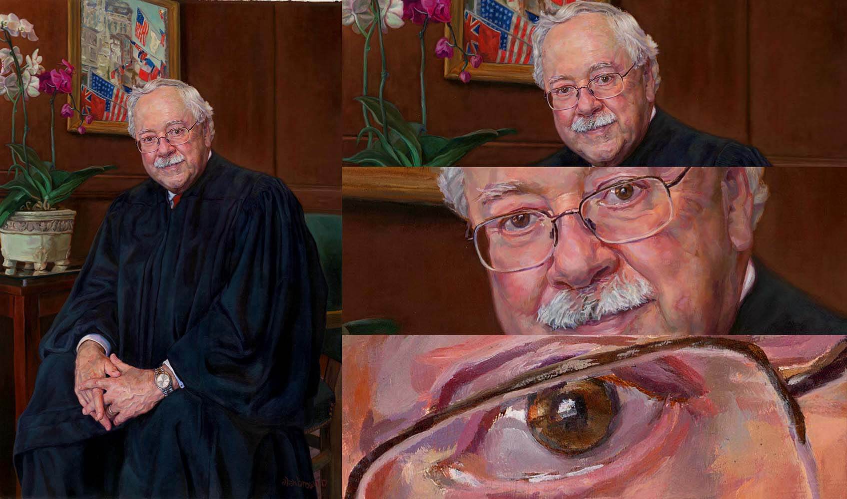 Artist Alan Brown portrait of a Judge scanned by Chica Prints on a large flatbed scanner