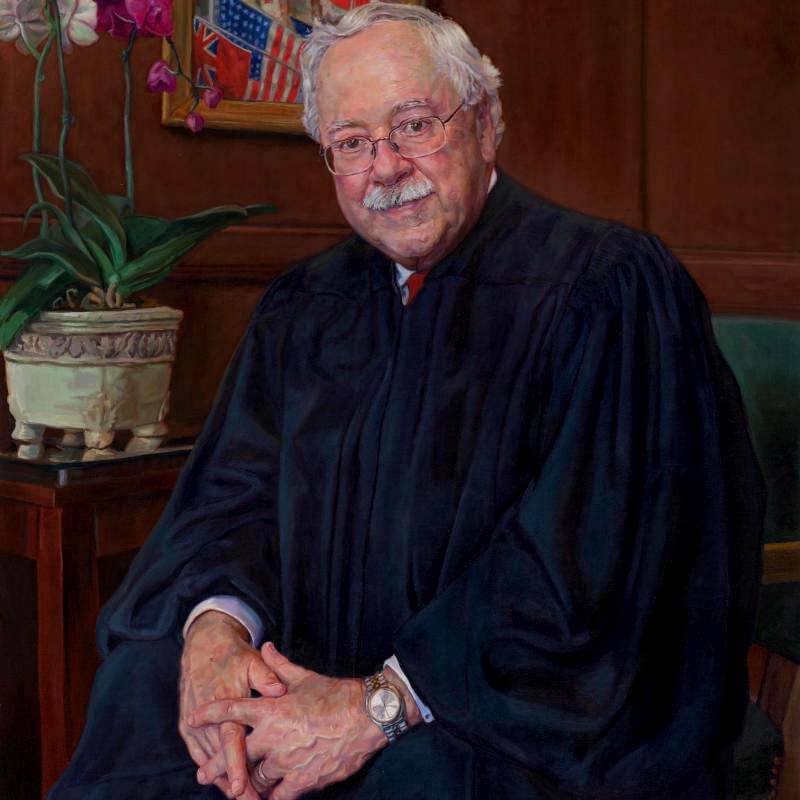 Artist Alan Brown portrait of a Judge scanned by Chica Prints on a large flatbed scanner