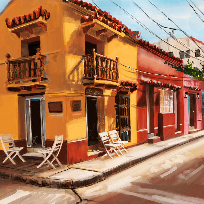 Artist Melanie Nieske painting of a Colombia Street